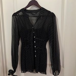 Black with white polka dots sheer blouse.